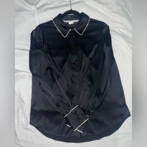 NWOT Veronica Beard Kylar Silk Rhinestone Button Down Top Blouse